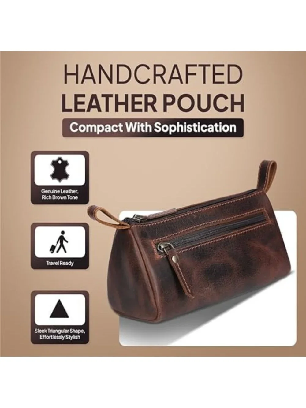Genuine Leather Makeup Bag for Women – Travel Cosmetic Pouch, Toiletry